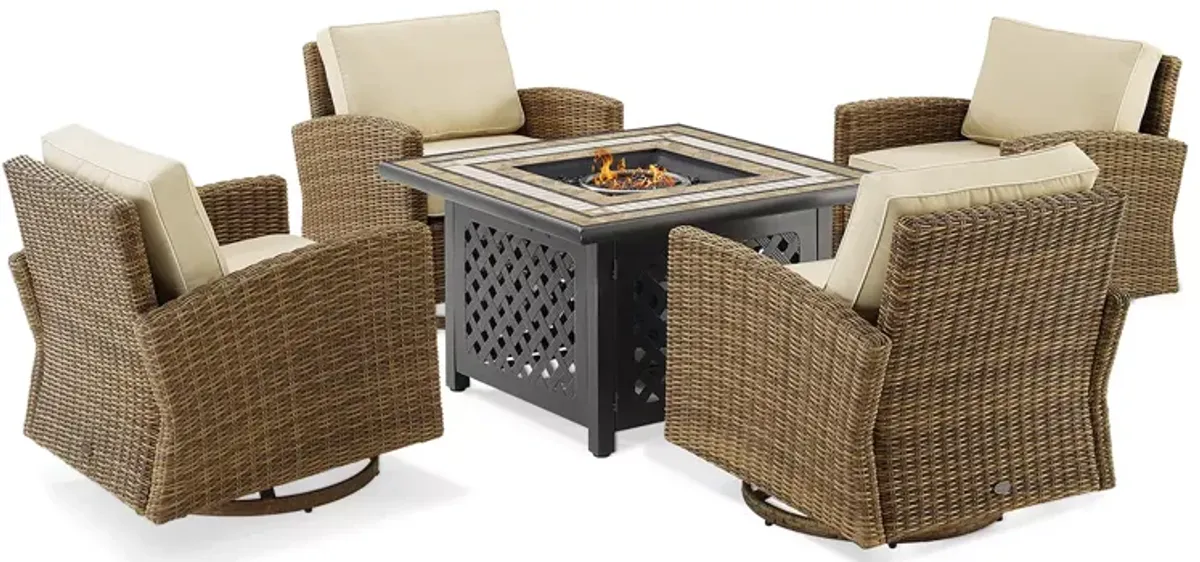 Sparrow & Wren Bradenton 5 Piece Outdoor Wicker Swivel Rocker Set with Fire Table