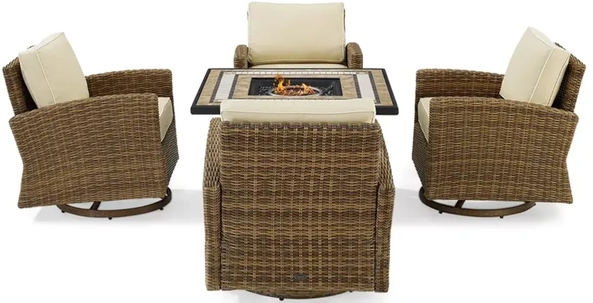 Sparrow & Wren Bradenton 5 Piece Outdoor Wicker Swivel Rocker Set with Fire Table