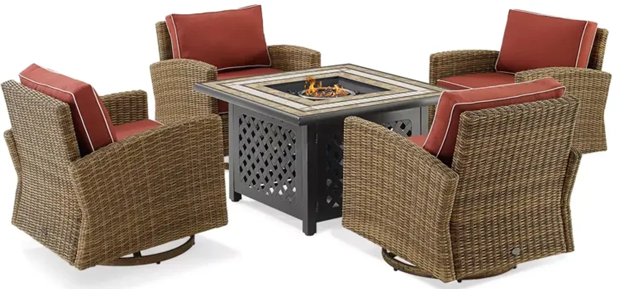 Sparrow & Wren Bradenton 5 Piece Outdoor Wicker Swivel Rocker Set with Fire Table