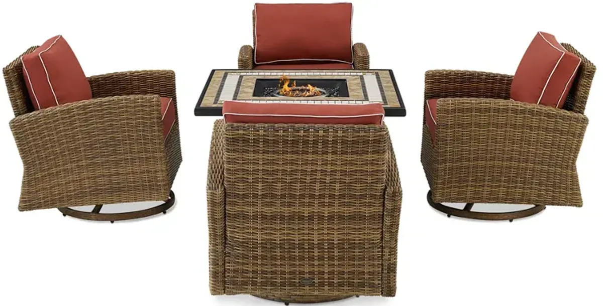 Sparrow & Wren Bradenton 5 Piece Outdoor Wicker Swivel Rocker Set with Fire Table