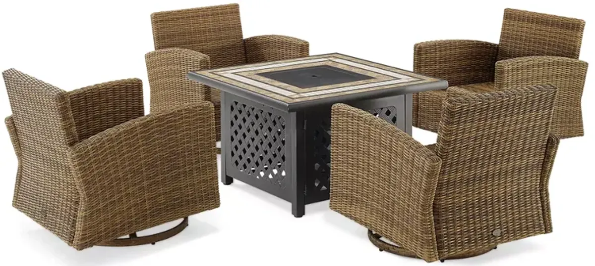 Sparrow & Wren Bradenton 5 Piece Outdoor Wicker Swivel Rocker Set with Fire Table