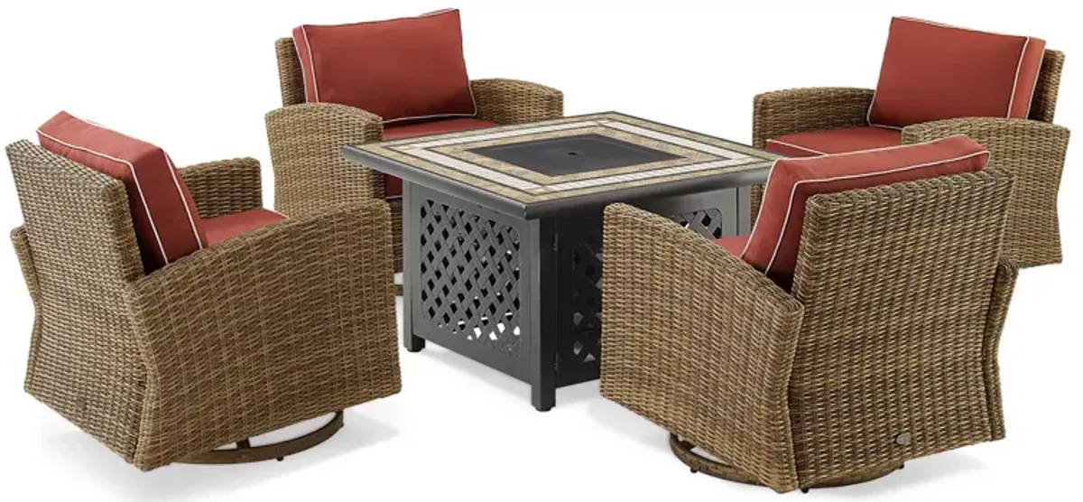 Sparrow & Wren Bradenton 5 Piece Outdoor Wicker Swivel Rocker Set with Fire Table