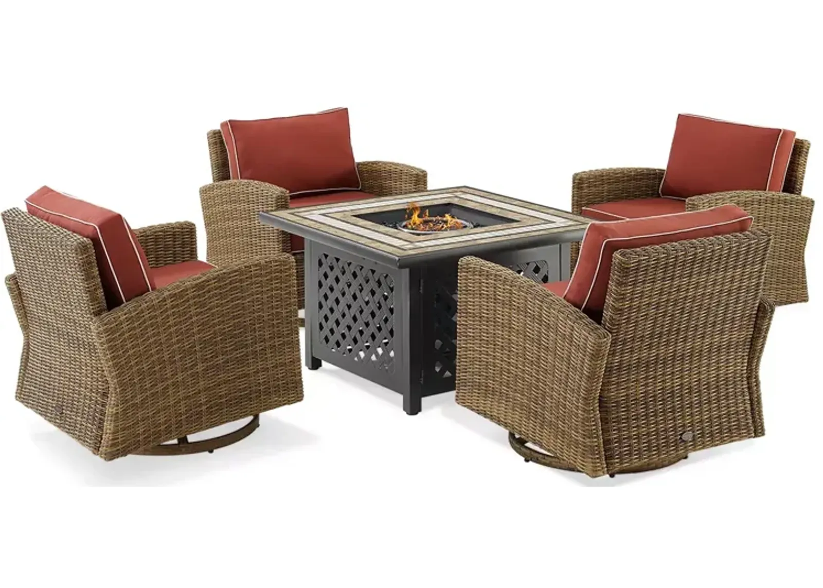 Sparrow & Wren Bradenton 5 Piece Outdoor Wicker Swivel Rocker Set with Fire Table