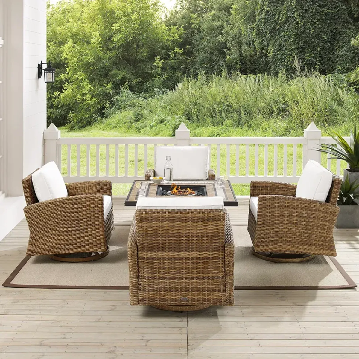 Sparrow & Wren Bradenton 5 Piece Outdoor Wicker Conversation Set with Fire Table