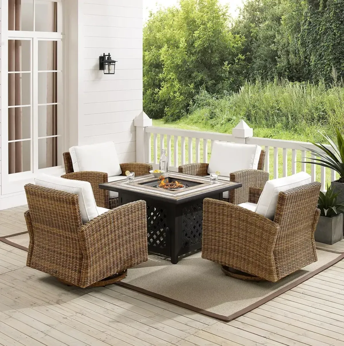 Sparrow & Wren Bradenton 5 Piece Outdoor Wicker Conversation Set with Fire Table