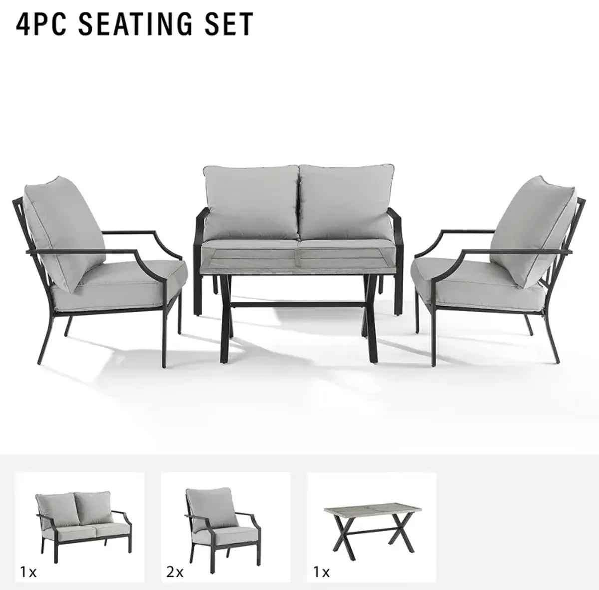 Crosley Otto 4 Piece Outdoor Loveseat Patio Furniture Set