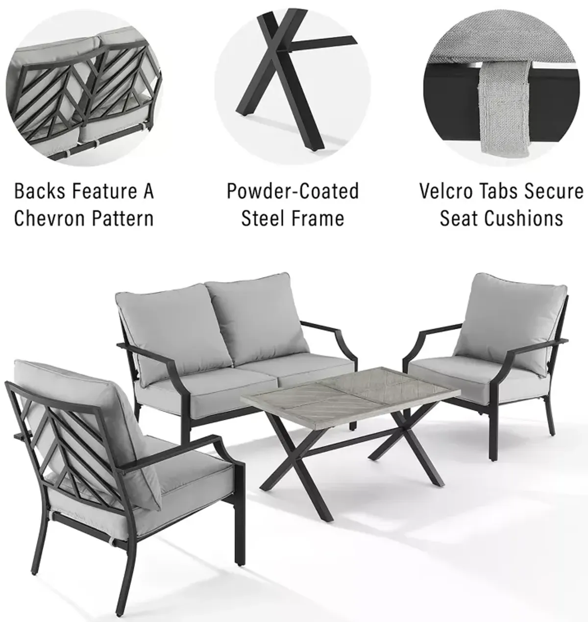 Crosley Otto 4 Piece Outdoor Loveseat Patio Furniture Set