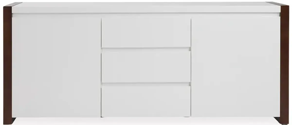 Euro Style Manon Sideboard in Matte White and Dark Walnut