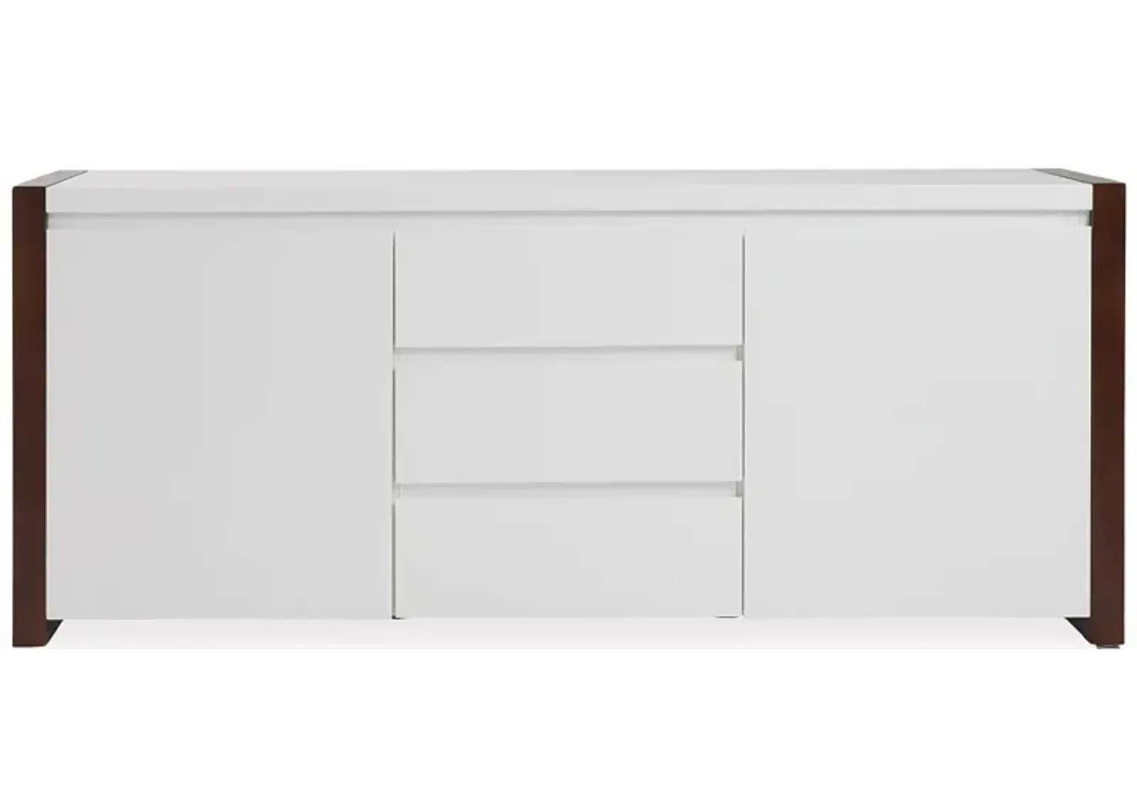 Euro Style Manon Sideboard in Matte White and Dark Walnut