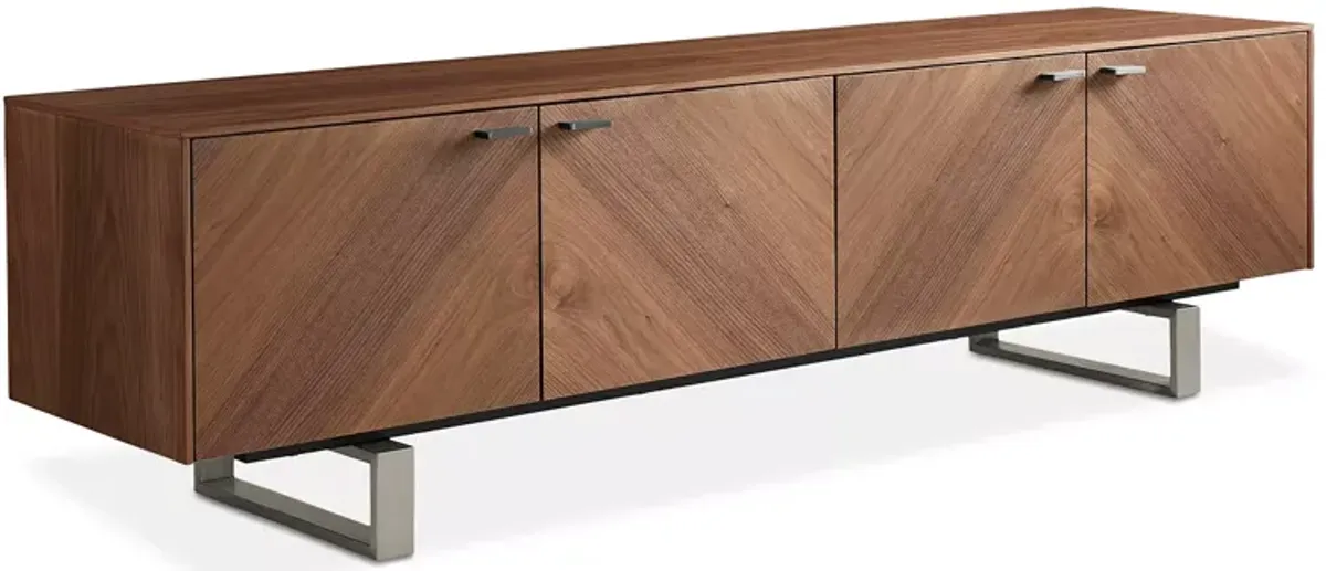 Euro Style Alvarado 71" Media Stand in American Walnut with Brushed Stainless Steel Base