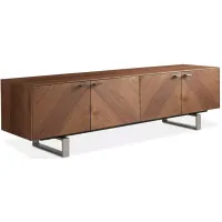 Euro Style Alvarado 71" Media Stand in American Walnut with Brushed Stainless Steel Base
