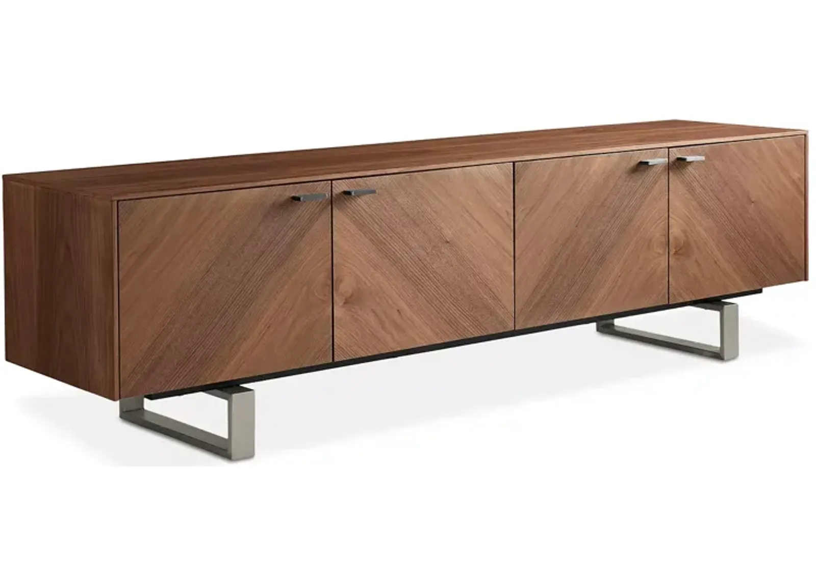 Euro Style Alvarado 71" Media Stand in American Walnut with Brushed Stainless Steel Base