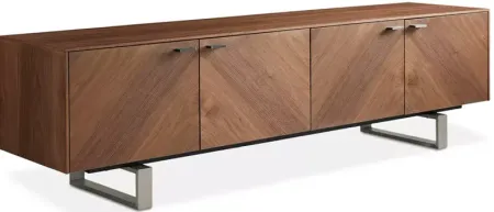 Euro Style Alvarado 71" Media Stand in American Walnut with Brushed Stainless Steel Base