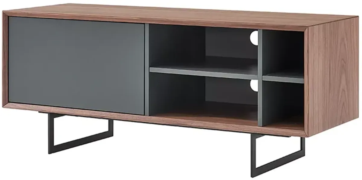 Euro Style Anderson 48" Media Stand in Walnut and Dark Gray with Black Steel Base