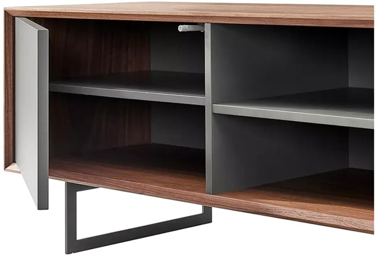 Euro Style Anderson 48" Media Stand in Walnut and Dark Gray with Black Steel Base