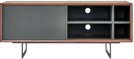 Euro Style Anderson 48" Media Stand in Walnut and Dark Gray with Black Steel Base