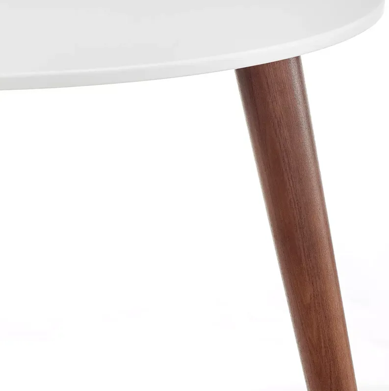 Euro Style Manon Round Side Table in Matte White with Dark Walnut Legs