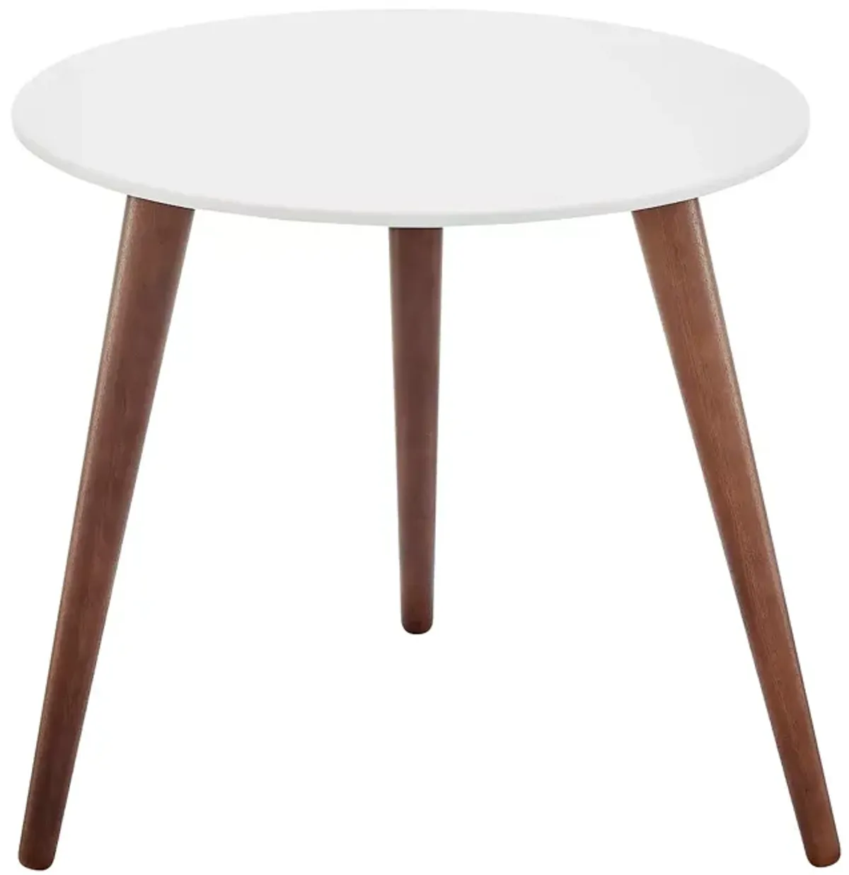 Euro Style Manon Round Side Table in Matte White with Dark Walnut Legs