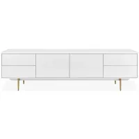 Euro Style Norna Media Stand in Matte White with Brass Legs