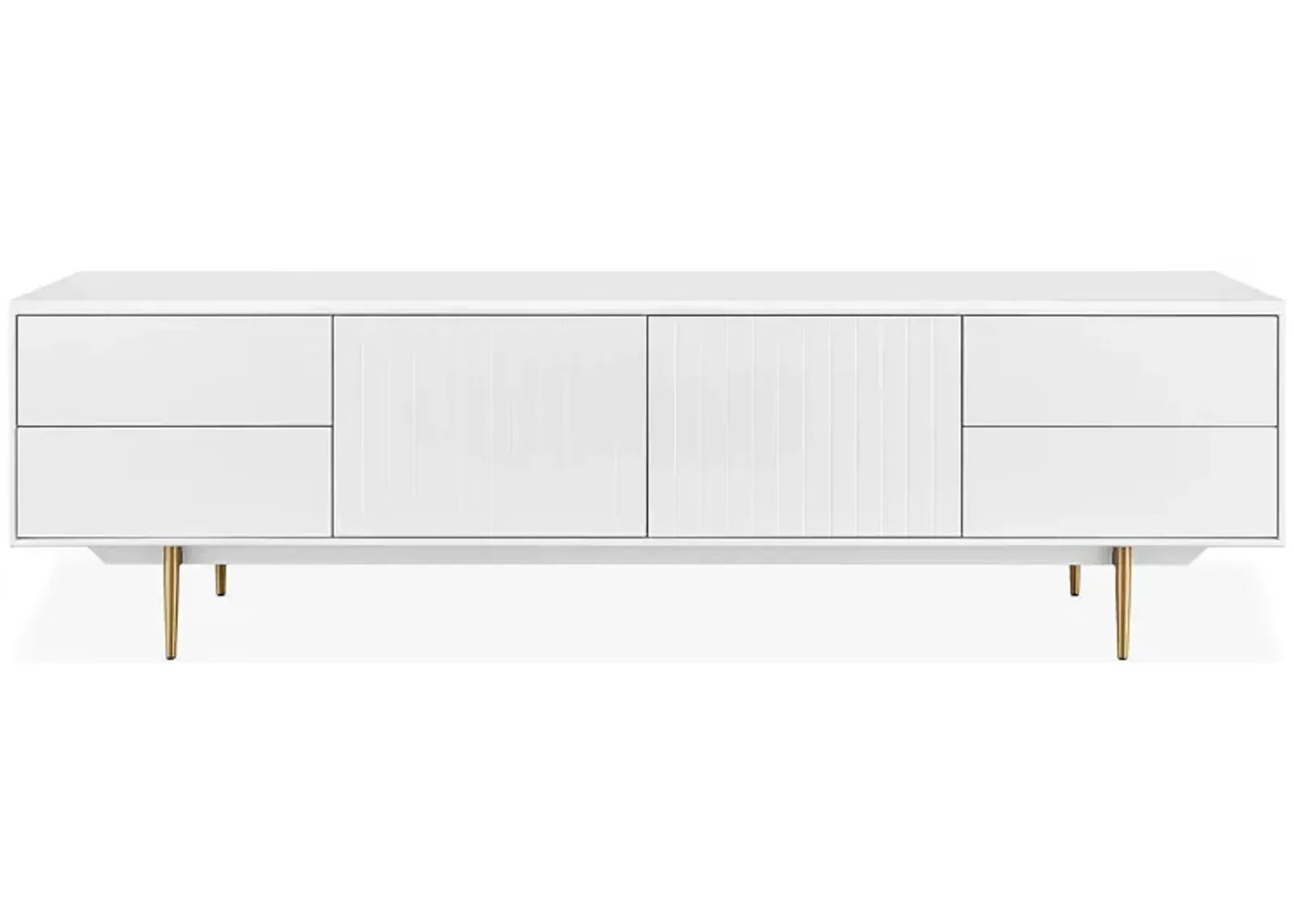 Euro Style Norna Media Stand in Matte White with Brass Legs