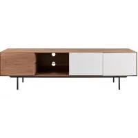 Euro Style Norna 79" Media Stand Panels in Walnut/Matte White with Matte Black Legs