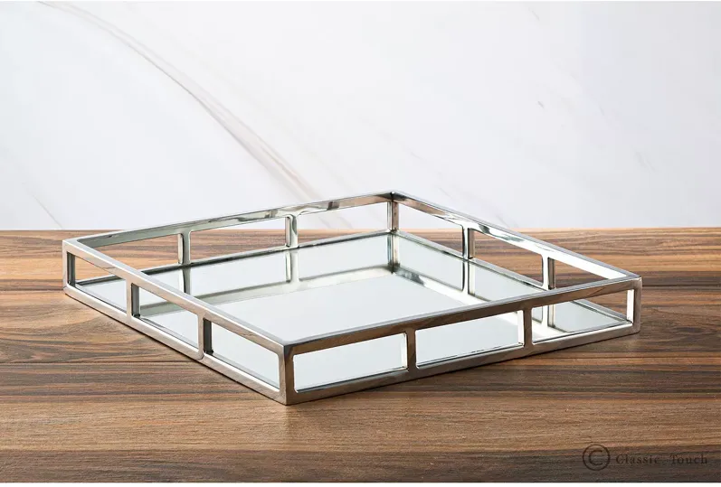 Classic Touch Large Square Mirror Tray