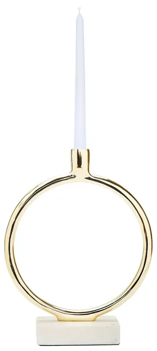 Classic Touch Gold Tone Circular Taper Candle Holder on Marble Base, 11.75"H