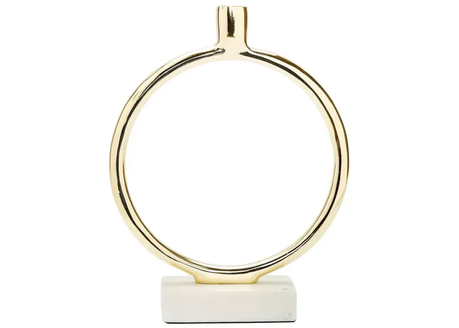 Classic Touch Gold Tone Circular Taper Candle Holder on Marble Base, 11.75"H