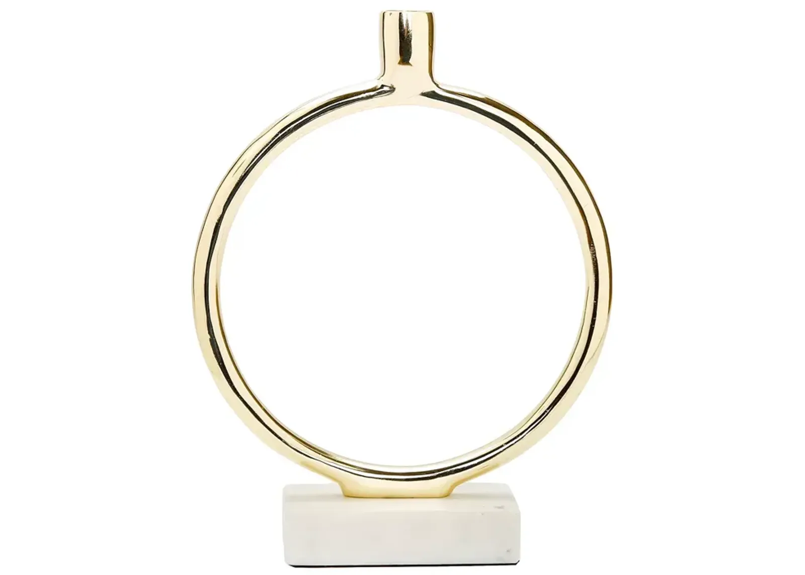 Classic Touch Gold Tone Circular Taper Candle Holder on Marble Base, 11.75"H