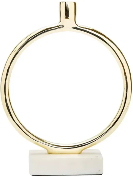 Classic Touch Gold Tone Circular Taper Candle Holder on Marble Base, 11.75"H
