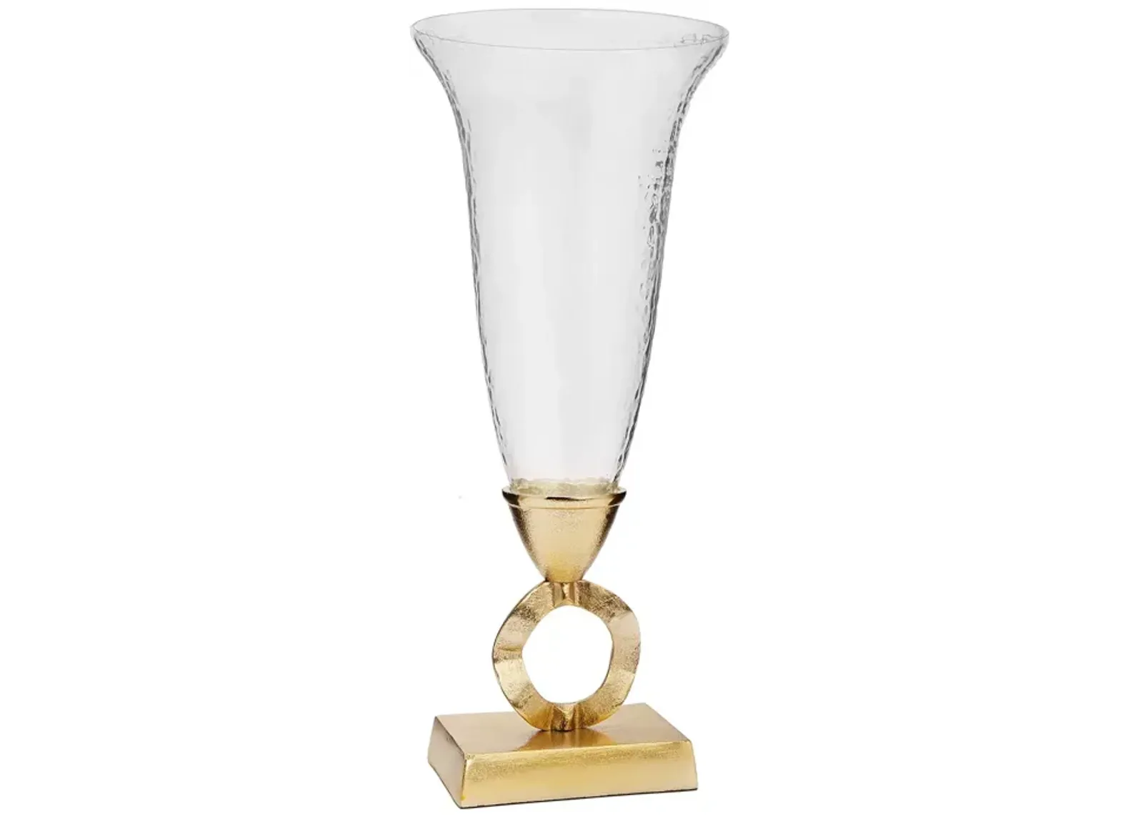 Classic Touch Hammered Glass Vase with Gold Brass Loop Stem