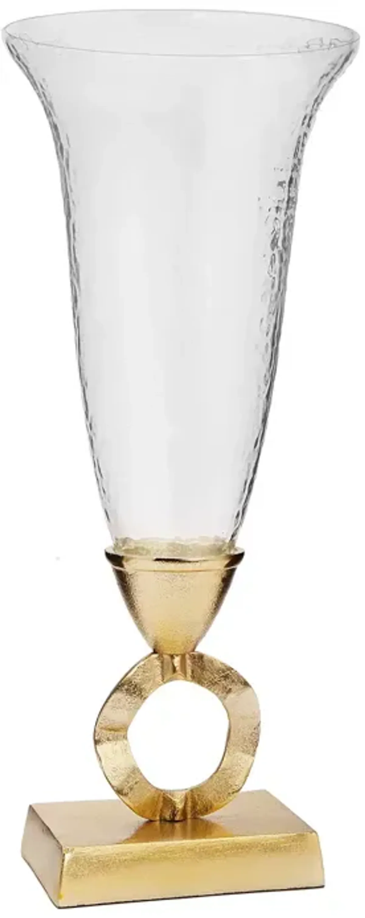 Classic Touch Hammered Glass Vase with Gold Brass Loop Stem