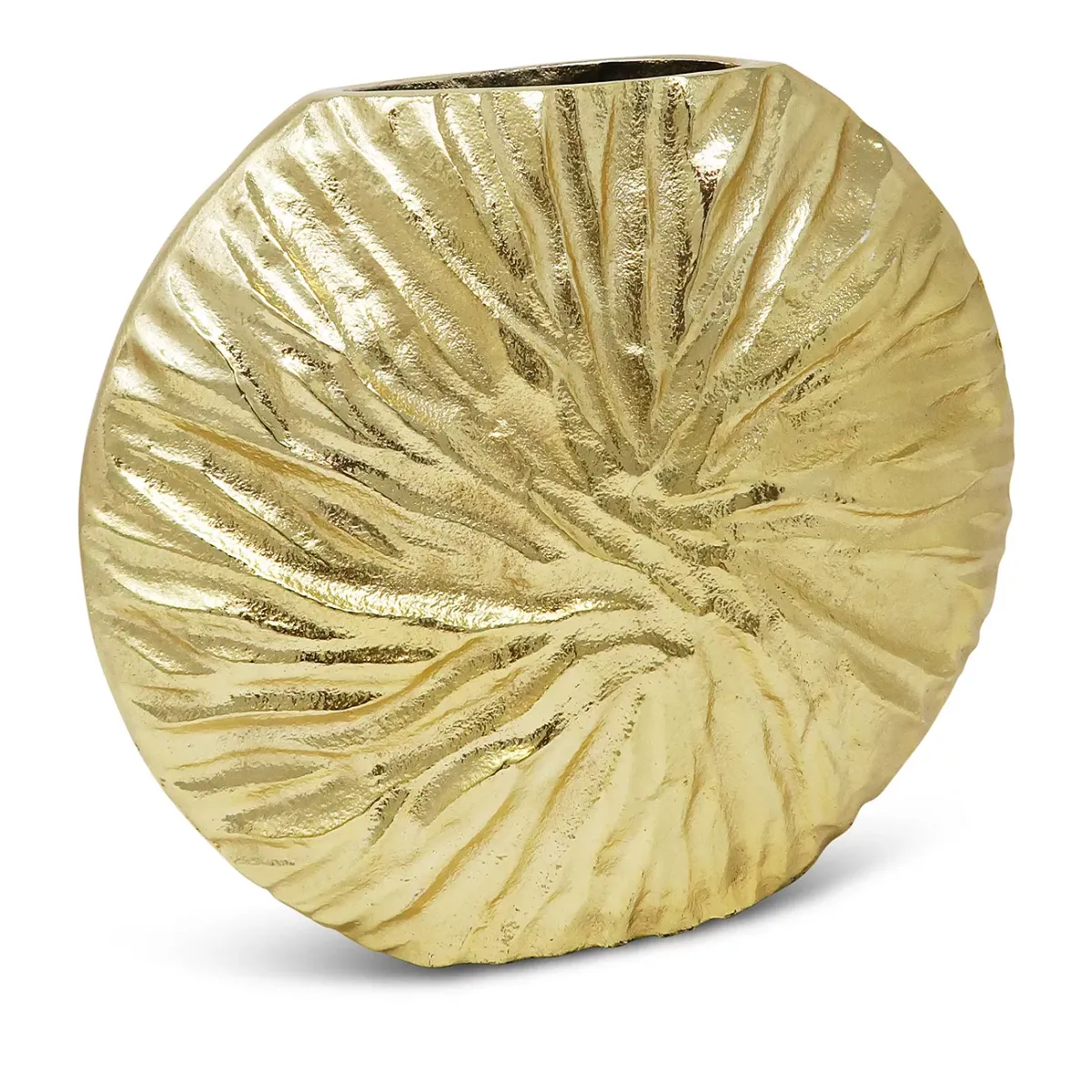 Classic Touch Gold Tone Crumpled Circular Shape Vase, 8.25"H