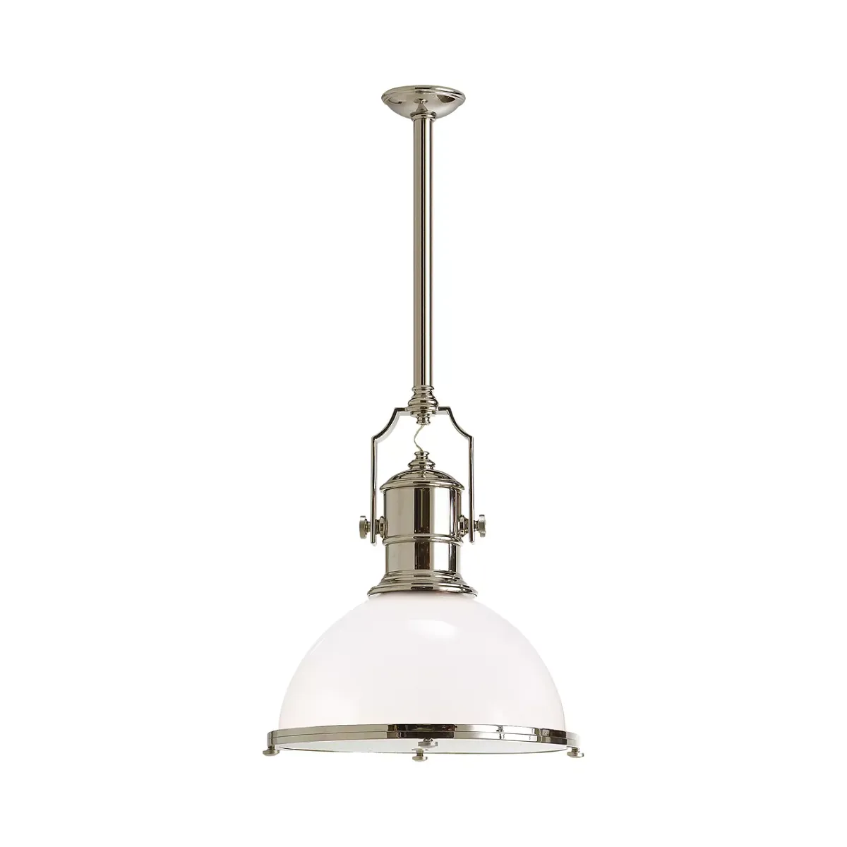 Chapman & Myers Country Industrial Pendant with White Glass Shade, Large 