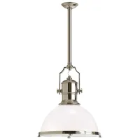 Chapman & Myers Country Industrial Pendant with White Glass Shade, Large 