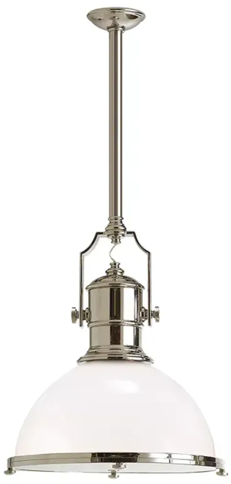 Chapman & Myers Country Industrial Pendant with White Glass Shade, Large 