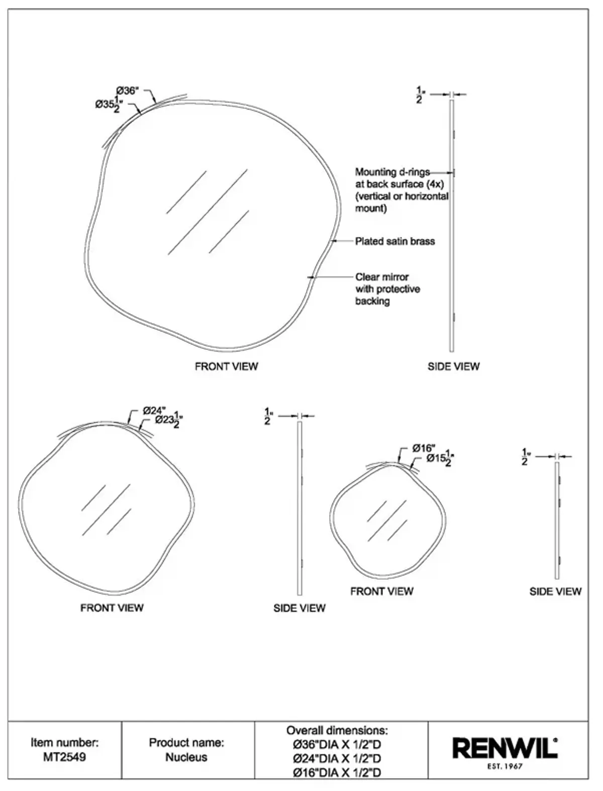 Ren-Wil Nucleus 3 Pc Mirror Set