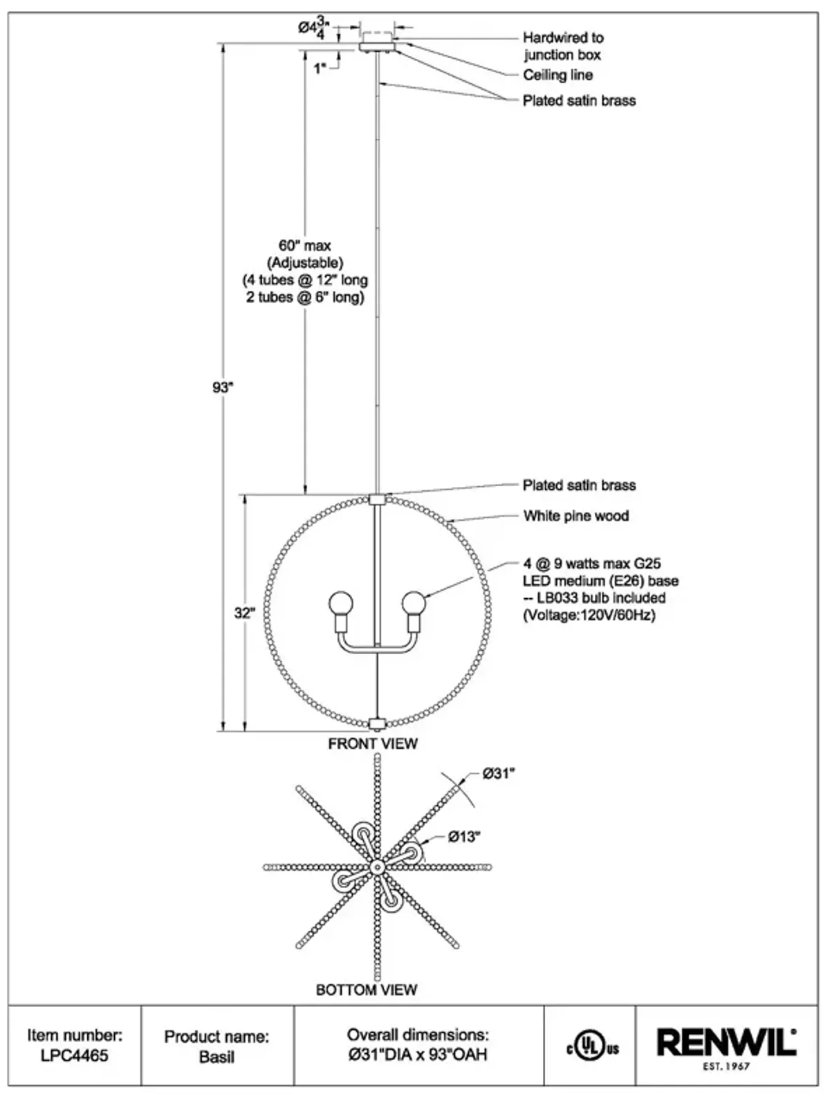 Ren-Wil Basil 4 Light Ceiling Fixture