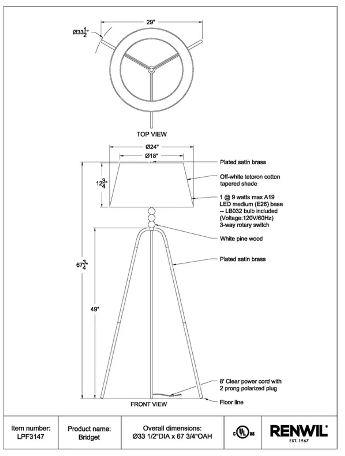 Ren-Wil Bridget Floor Lamp