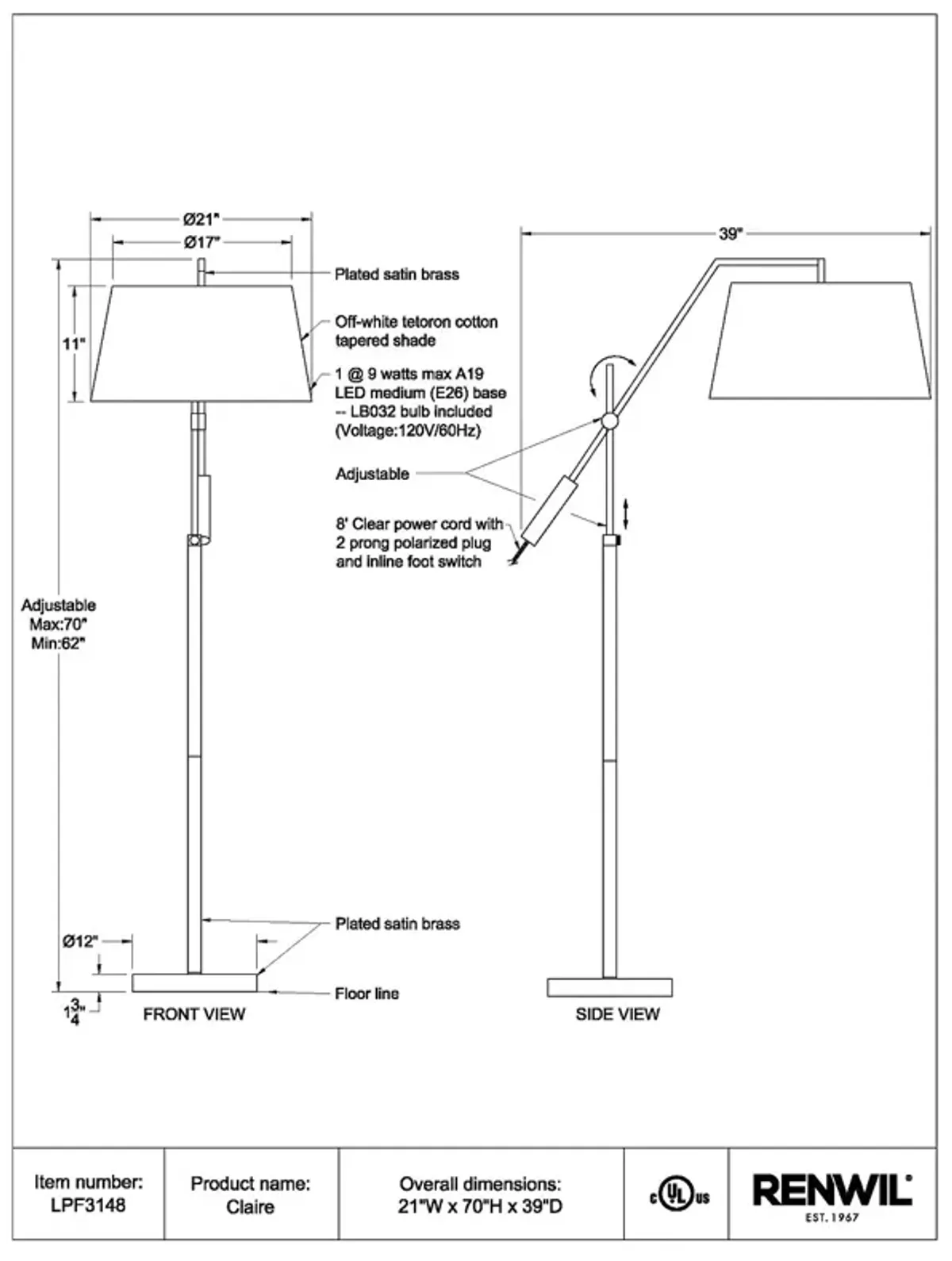 Ren-Wil Claire Floor Lamp