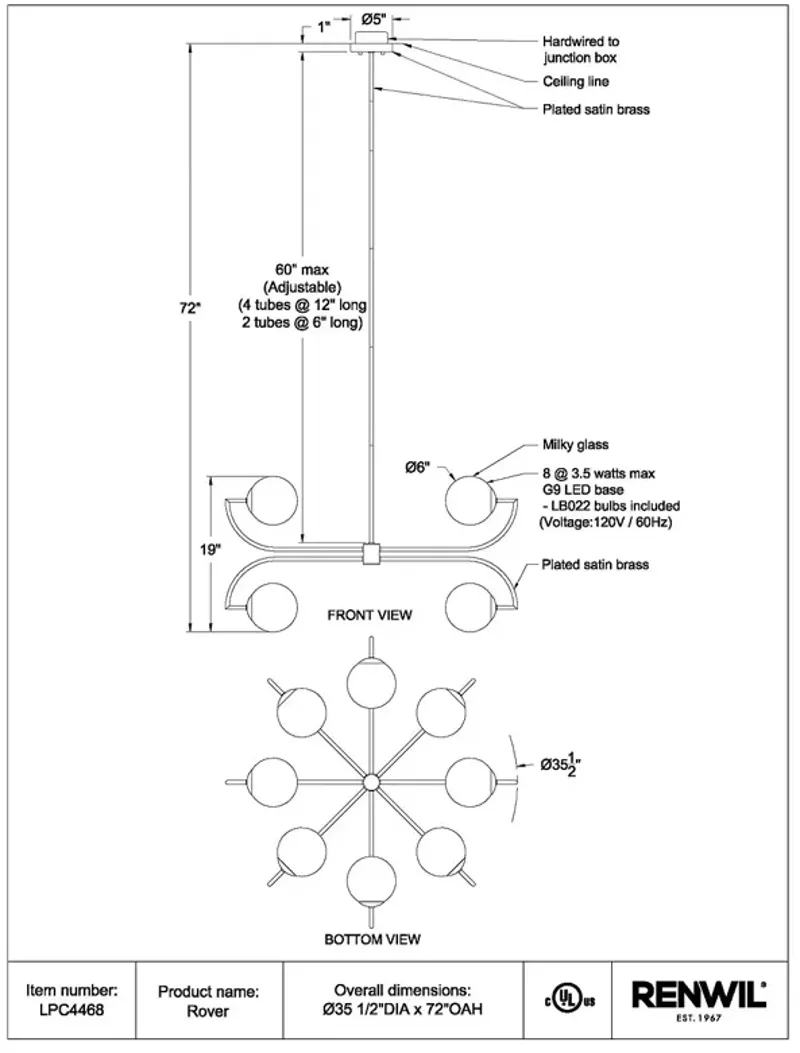 Ren-Wil Rover Eight Light Ceiling Fixture