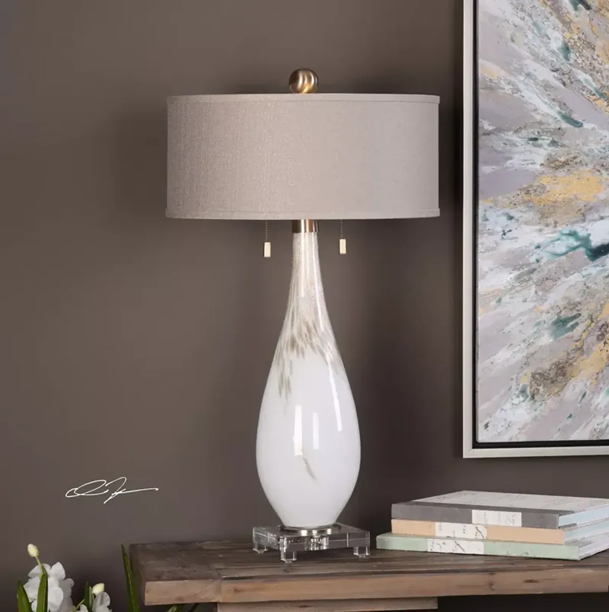 Uttermost Cardoni White Glass Table Lamp