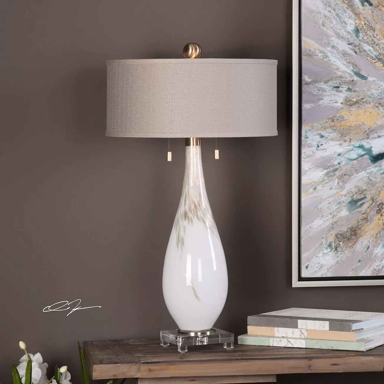 Uttermost Cardoni White Glass Table Lamp