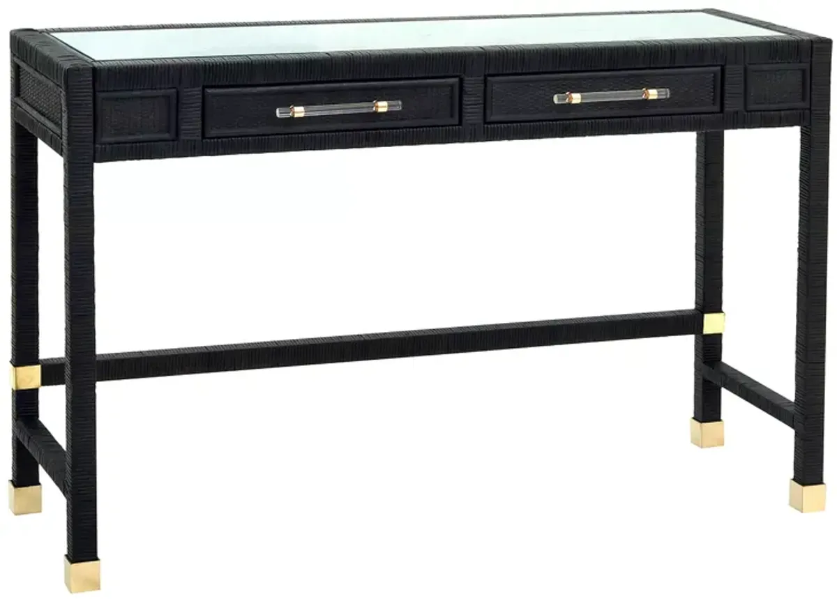 TOV Furniture Amara Charcoal Rattan Desk