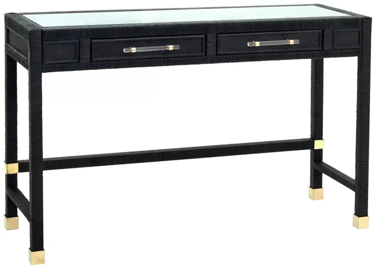 TOV Furniture Amara Charcoal Rattan Desk