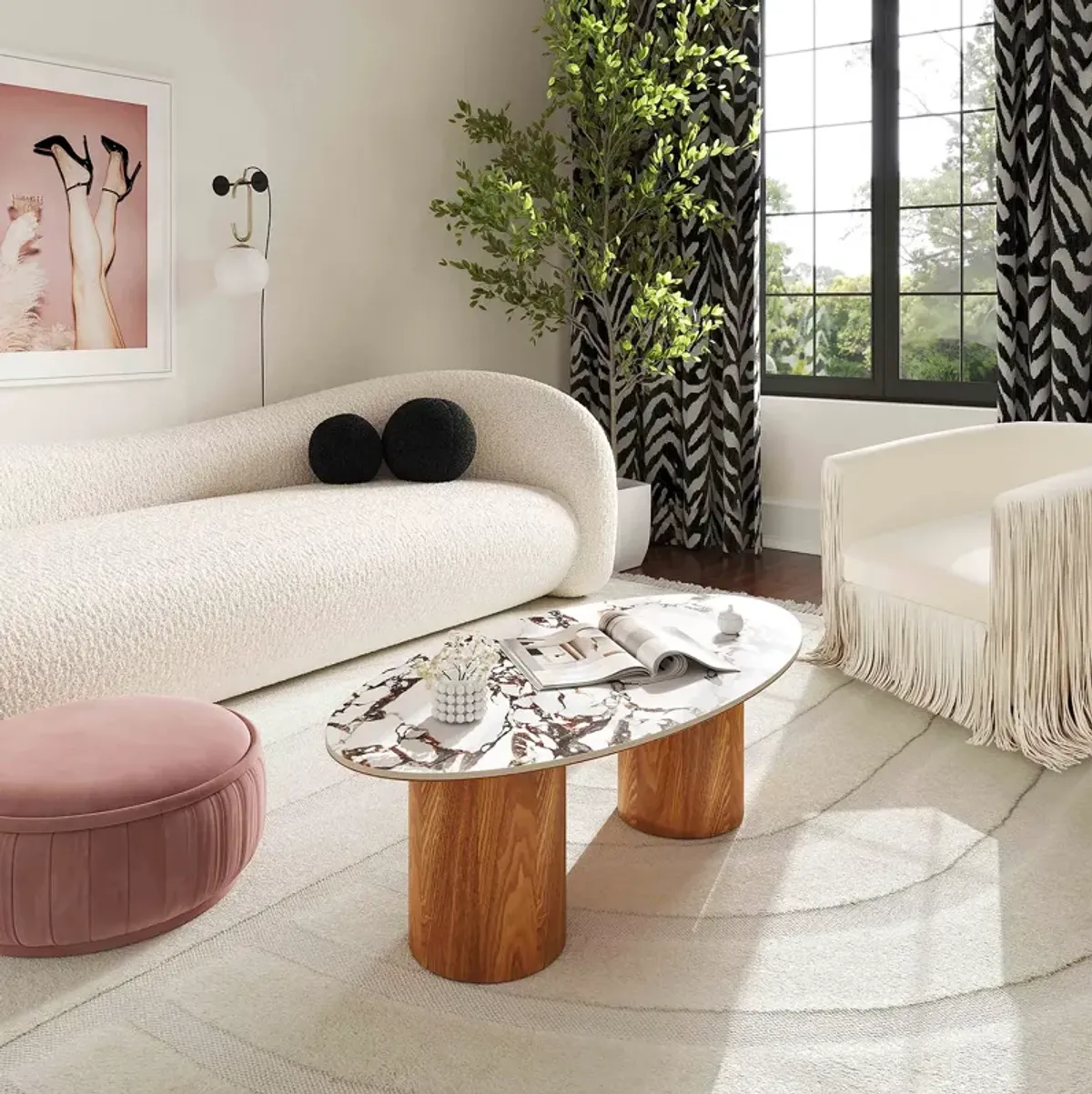 TOV Furniture Tamara Marble Ceramic Oval Coffee Table