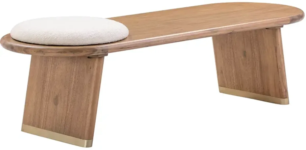 TOV Furniture Samantha Cognac Acacia Bench with Boucle Seat