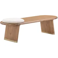 TOV Furniture Samantha Cognac Acacia Bench with Boucle Seat