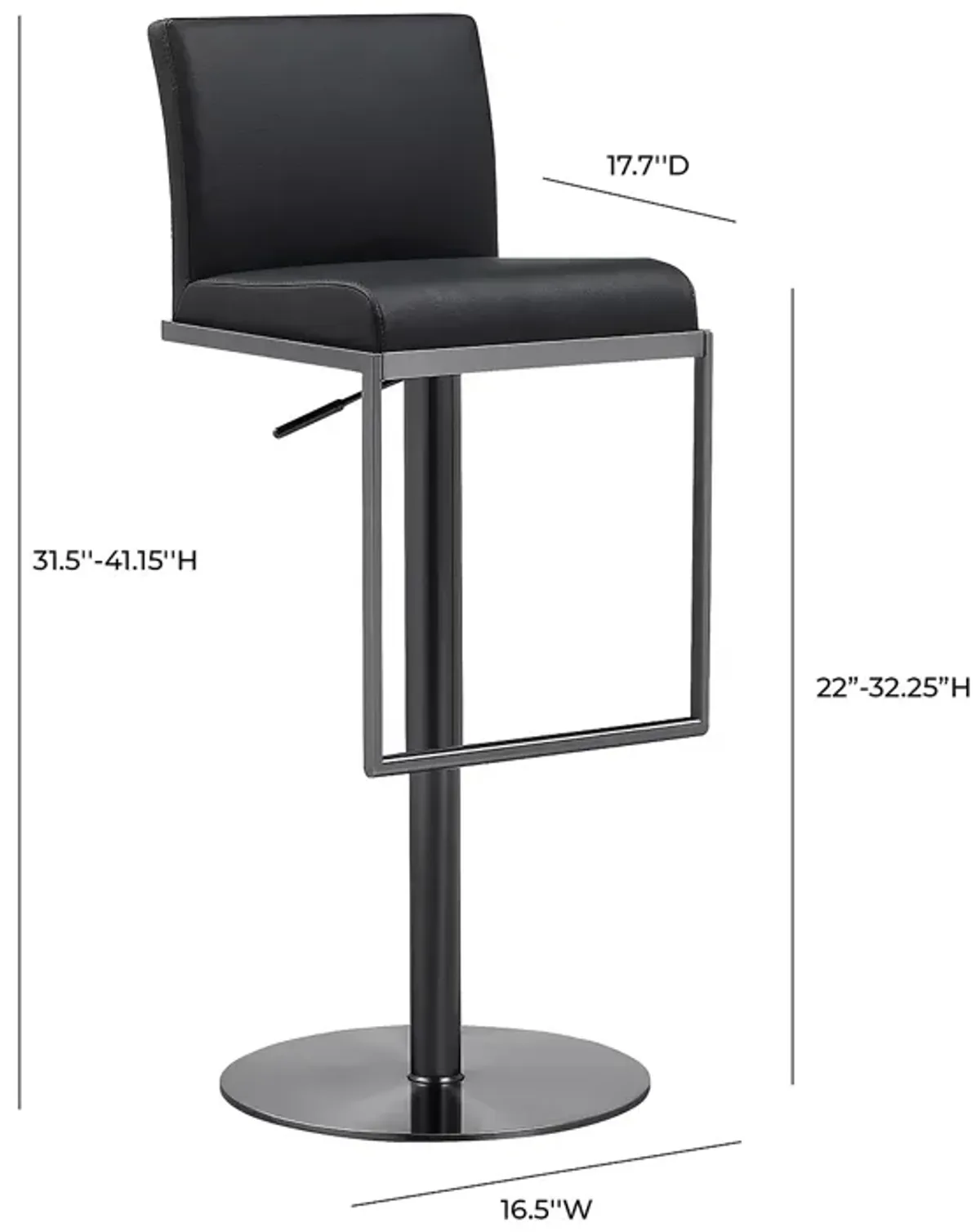 TOV Furniture Amalfi Black on Black Steel Barstool