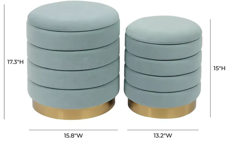 TOV Furniture Saturn Sea Blue Velvet Storage Ottomans, Set of 2